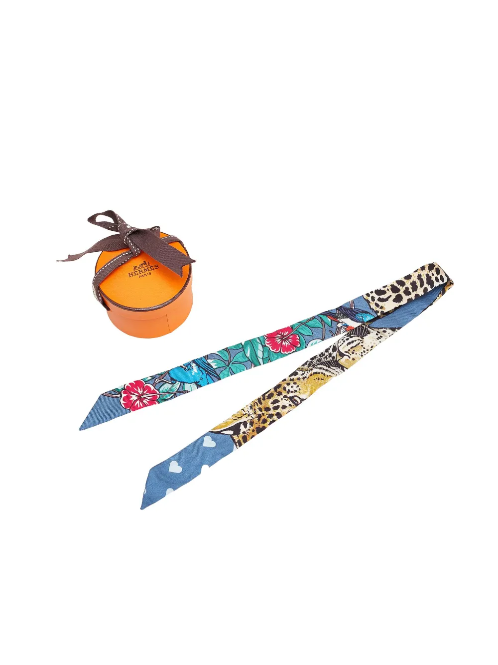 Pre-owned Hermes 2010-2025 Jungle Love Love Doll Silk Twilly Scarf Scarves In Blue