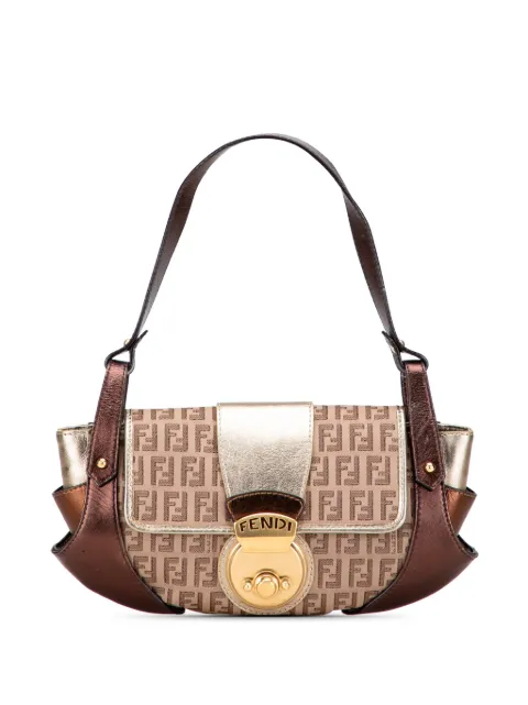 Fendi Pre-Owned 2000-2010 Zucchino Canvas and Metallic Leather Compilation shoulder bag