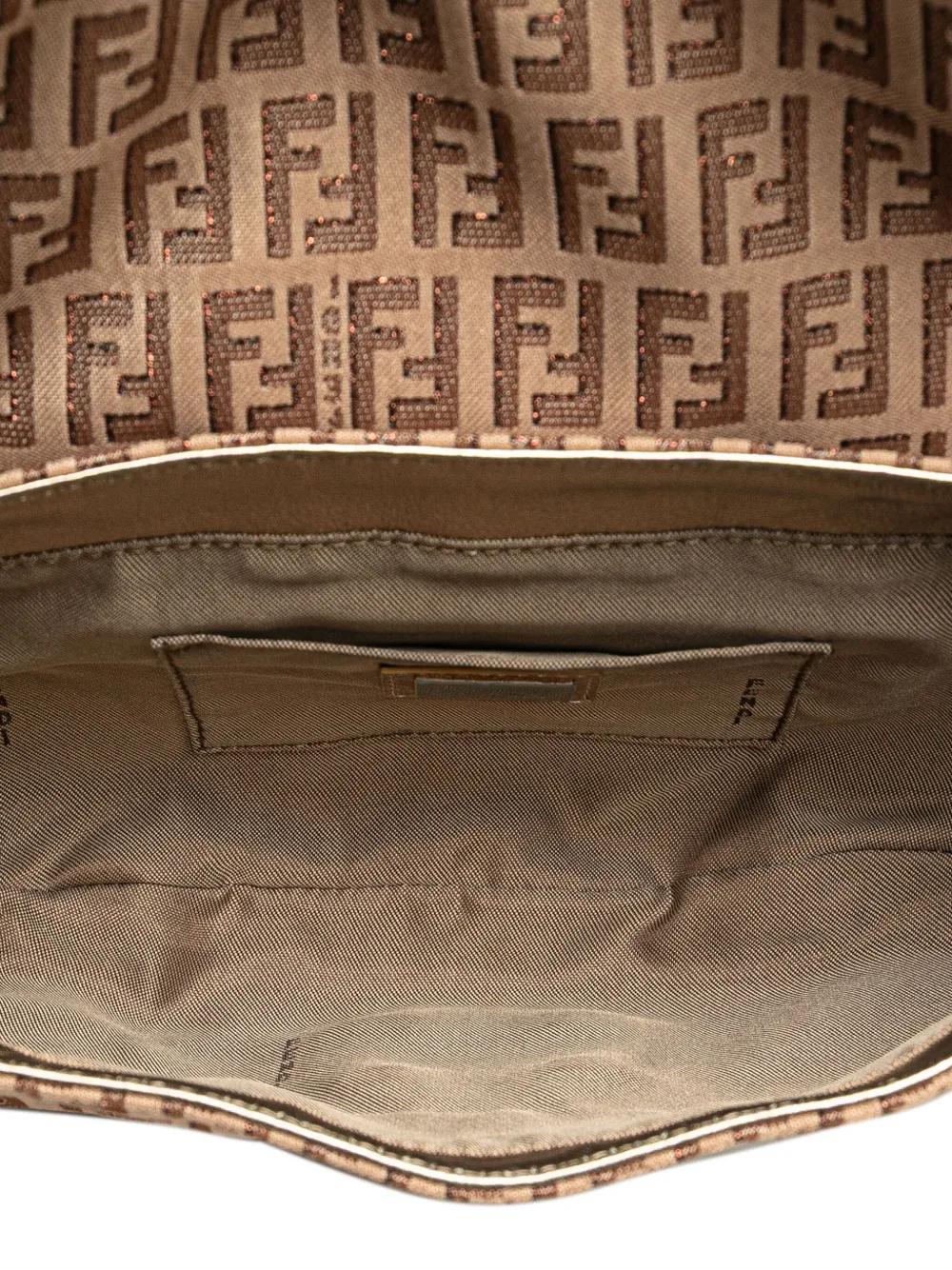 Pre-owned Fendi 2000-2010 Zucchino Canvas And Metallic Leather Compilation Shoulder Bag In Brown