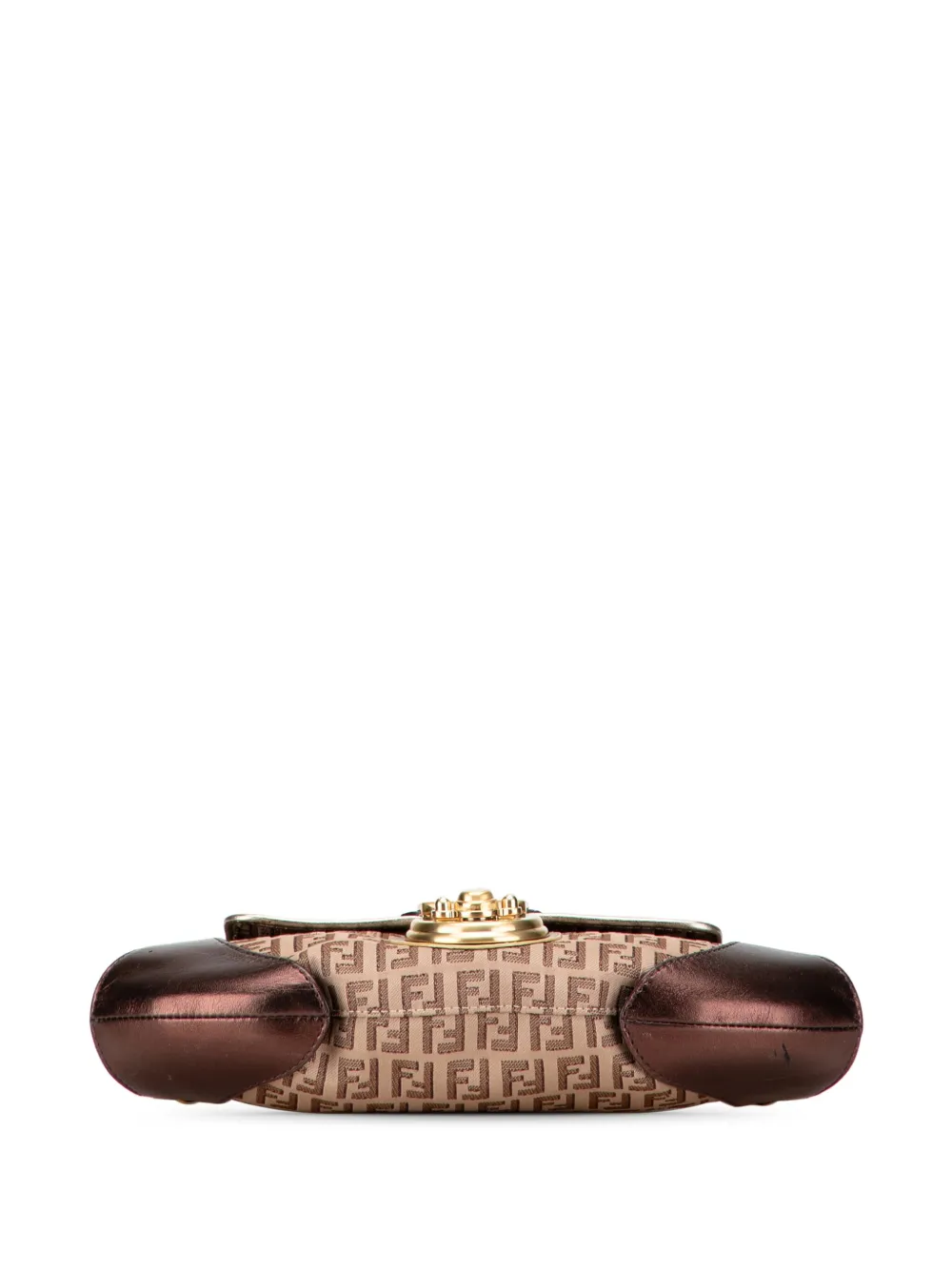 Pre-owned Fendi 2000-2010 Zucchino Canvas And Metallic Leather Compilation Shoulder Bag In Brown