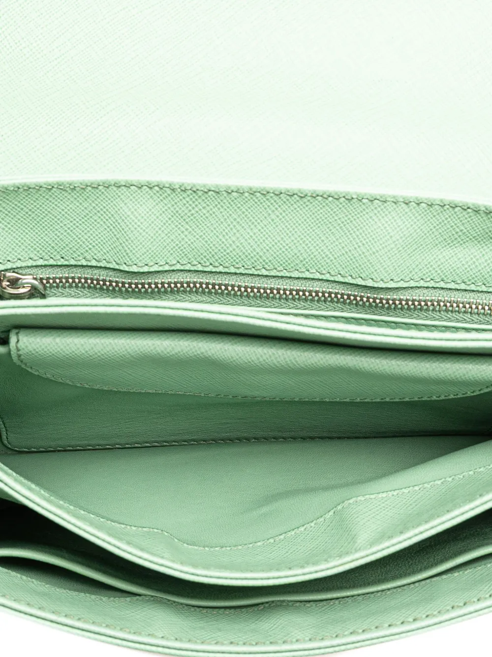 Pre-owned Prada 2013-2022 Saffiano Lux Chain Lock Flap Crossbody Bag In Green