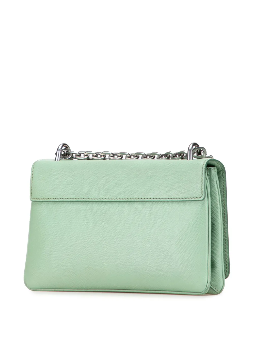 Pre-owned Prada 2013-2022 Saffiano Lux Chain Lock Flap Crossbody Bag In Green