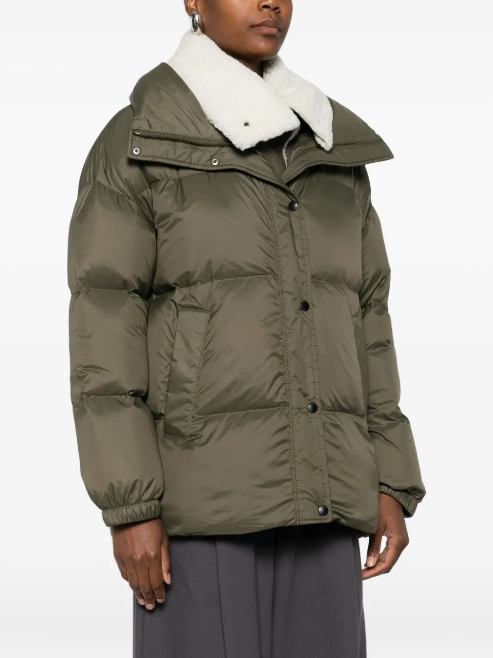 Yves Salomon Fleece-collar Jacket In Green