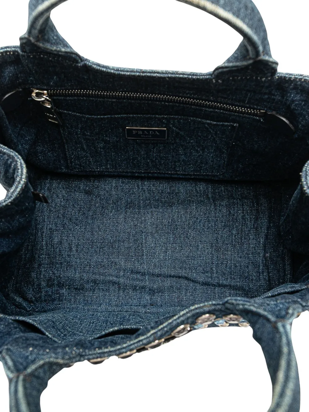 Pre-owned Prada 2013-2025 Small Denim Canapa Bijoux Satchel In Blue