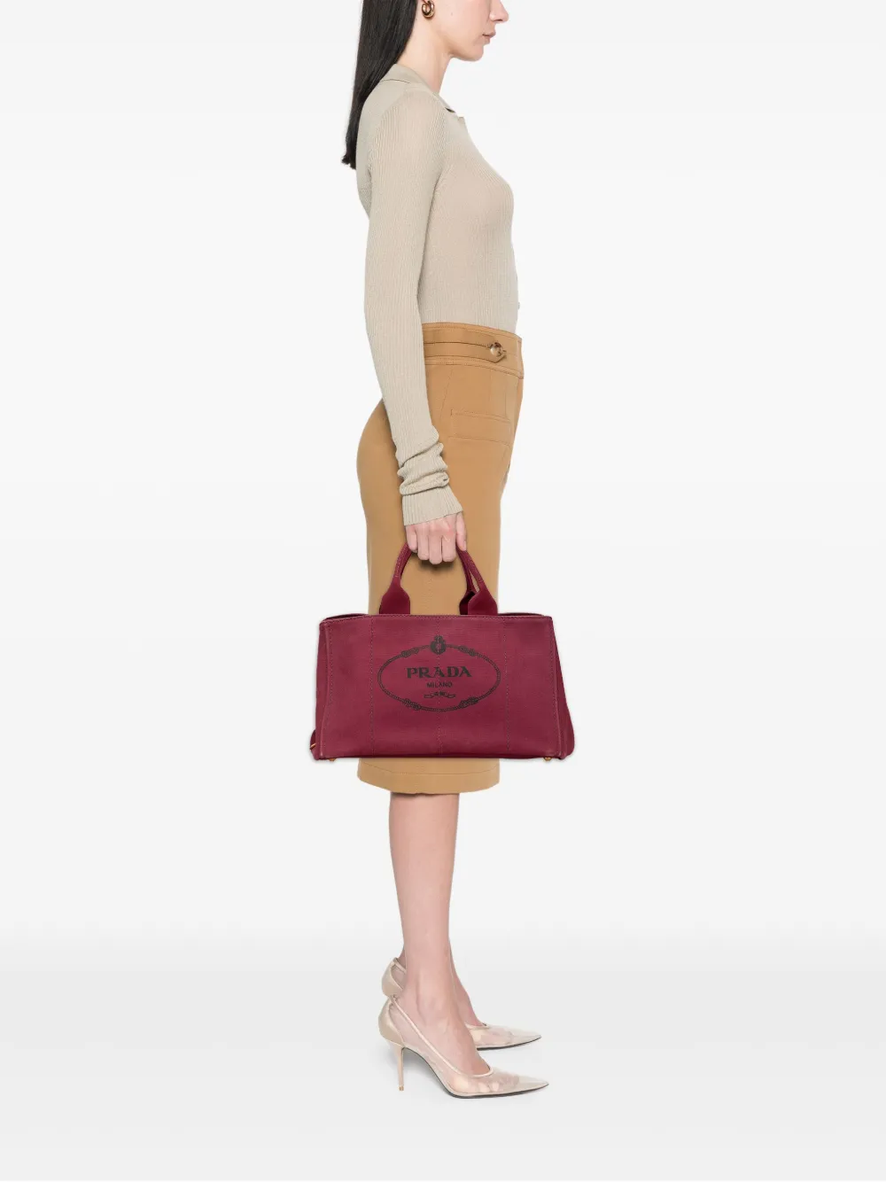 Prada Pre-Owned شنطة 'كانابا' كانفا كبيرة بشعار الماركة وحمالة كتف 2013-2025 | كلاسيكيات | Image 2