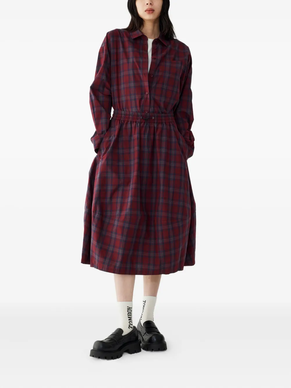 Studio Tomboy Checked Midi Skirt In Red