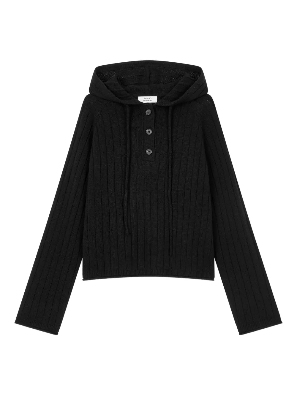 Studio Tomboy Ribbed-knit Hoodie In Black