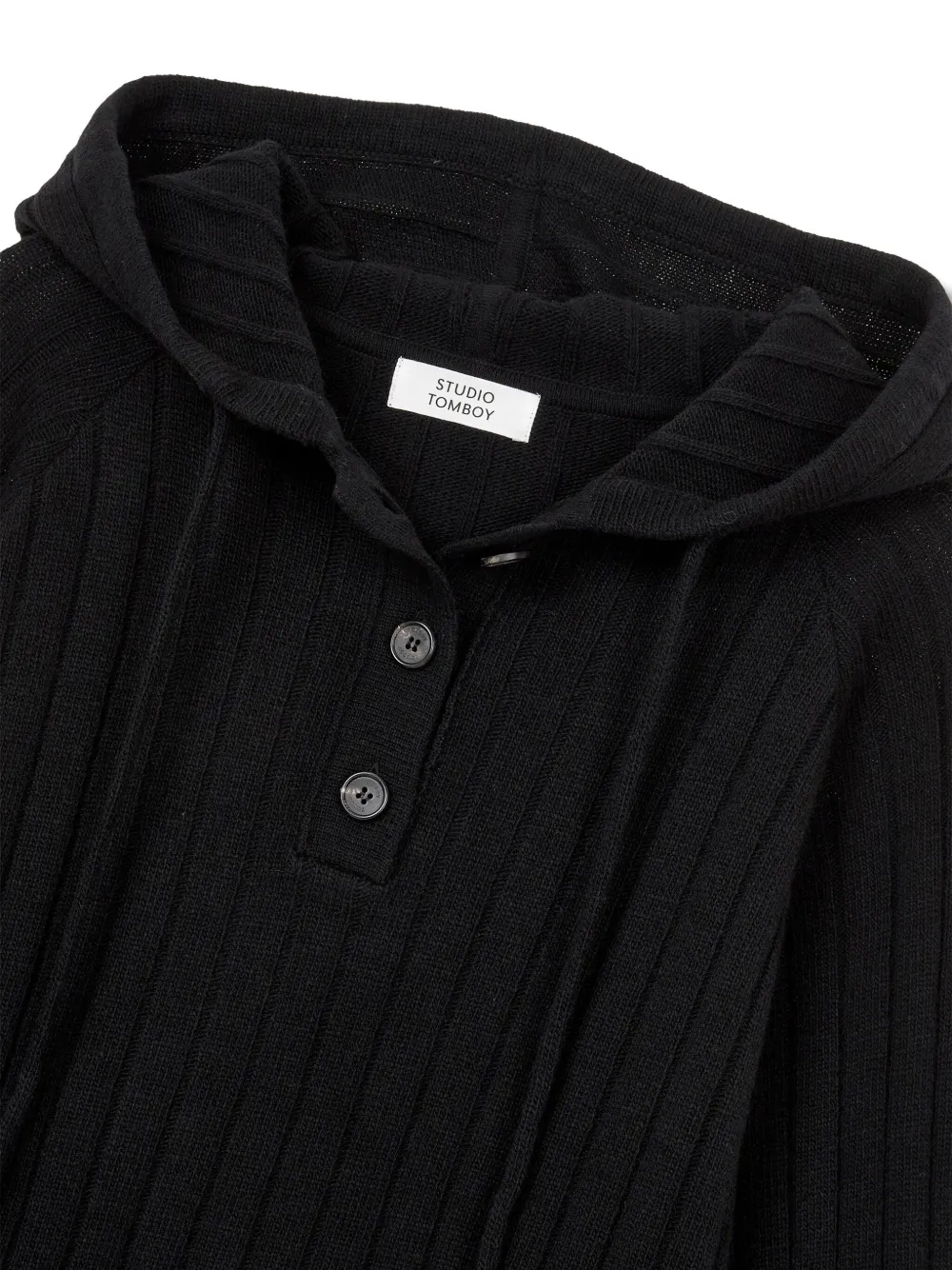 Studio Tomboy Ribbed-knit Hoodie In Black