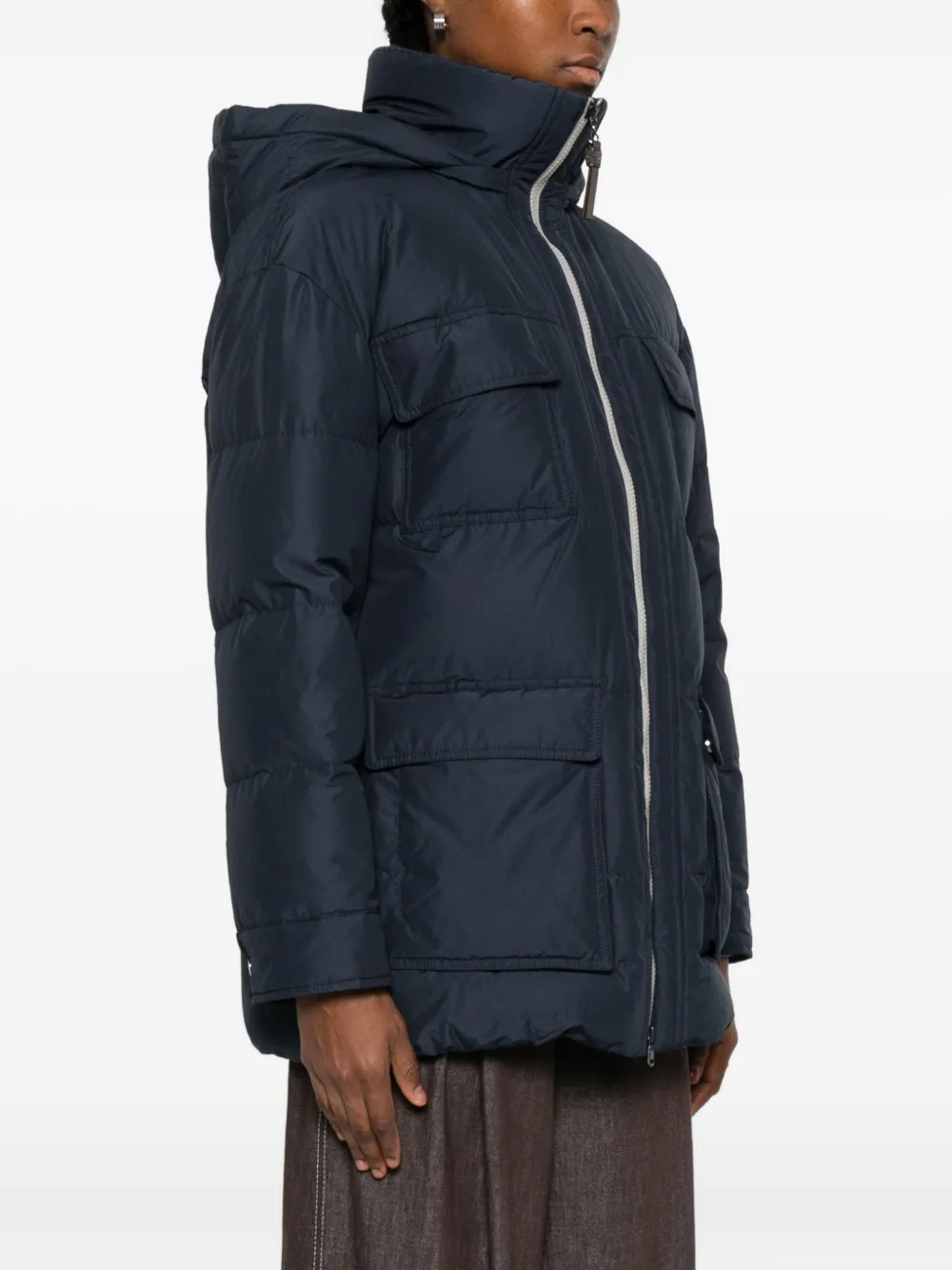 Brunello Cucinelli Hooded Flap-pocket Jacket In Blue