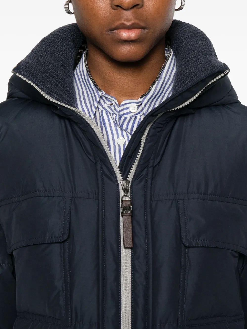 Brunello Cucinelli Hooded Flap-pocket Jacket In Blue