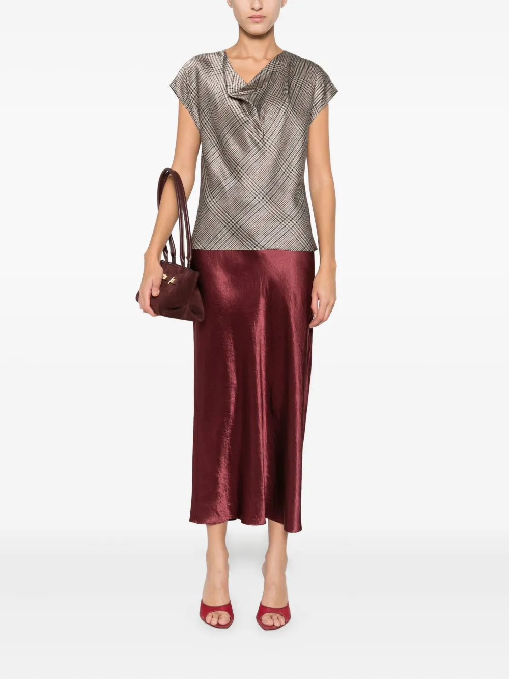 Vince Geruite blouse met col - Beige