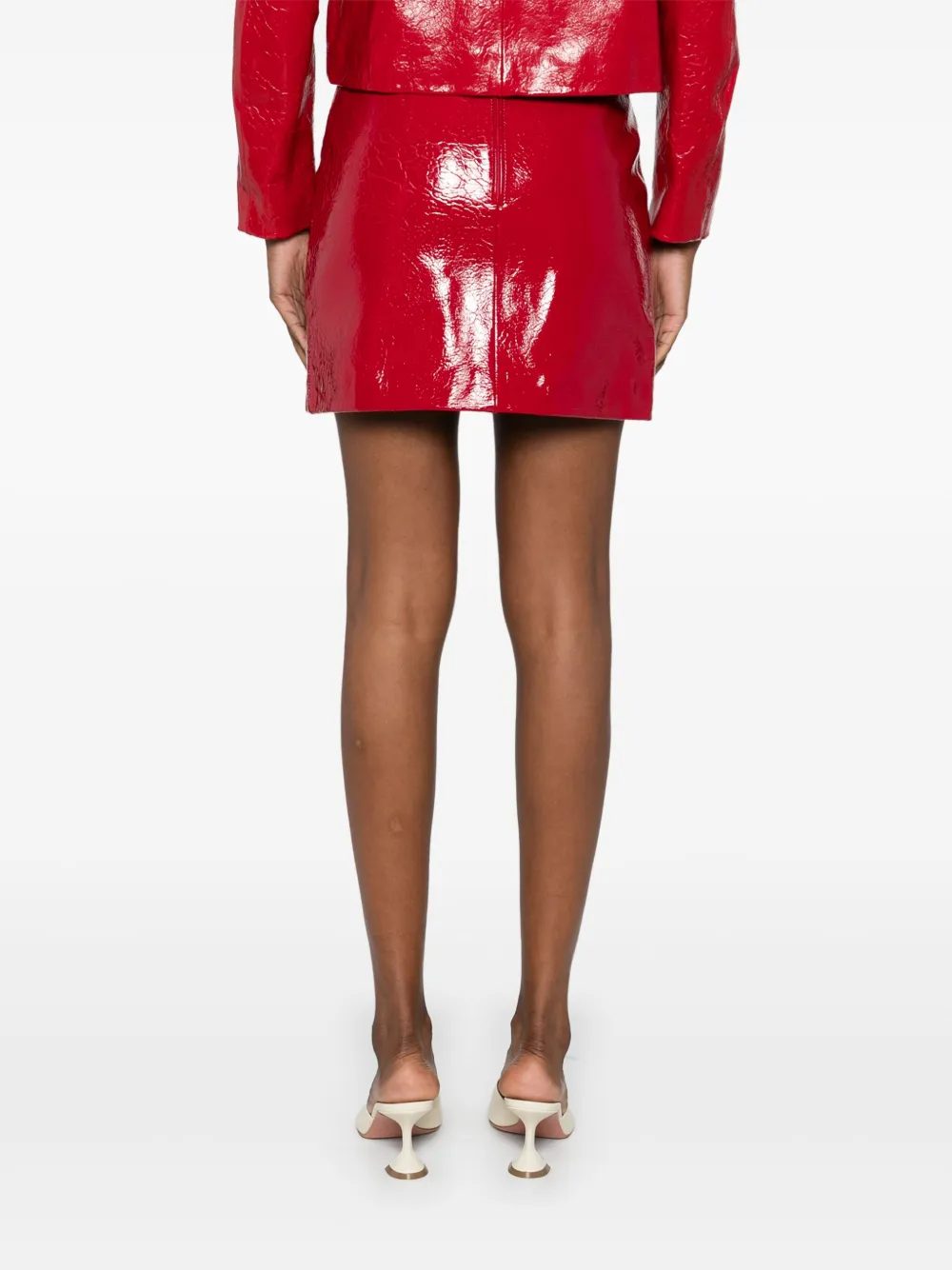 Cassell Leather Mini Skirt In Red