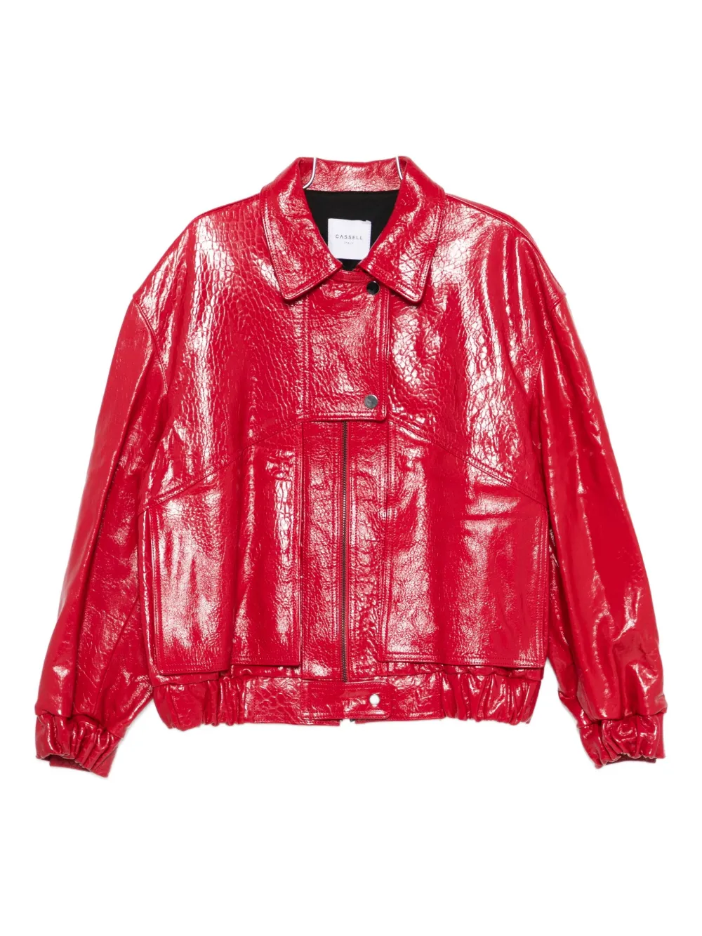 Cassell Embossed Leather Bomber Jacket In Red