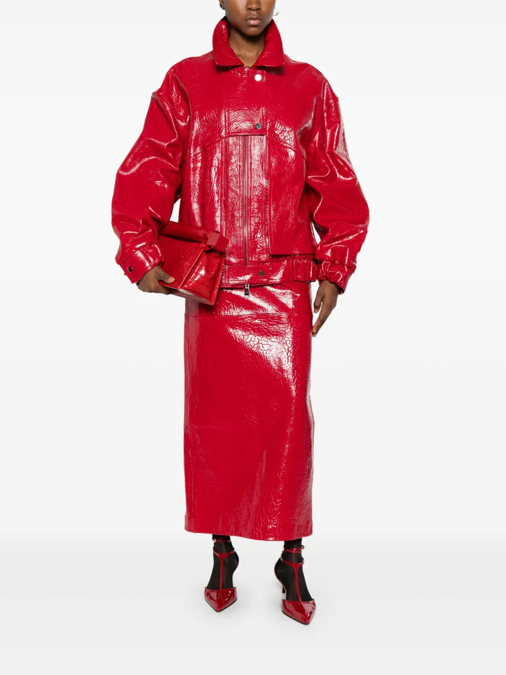 Cassell Embossed Leather Bomber Jacket In Red