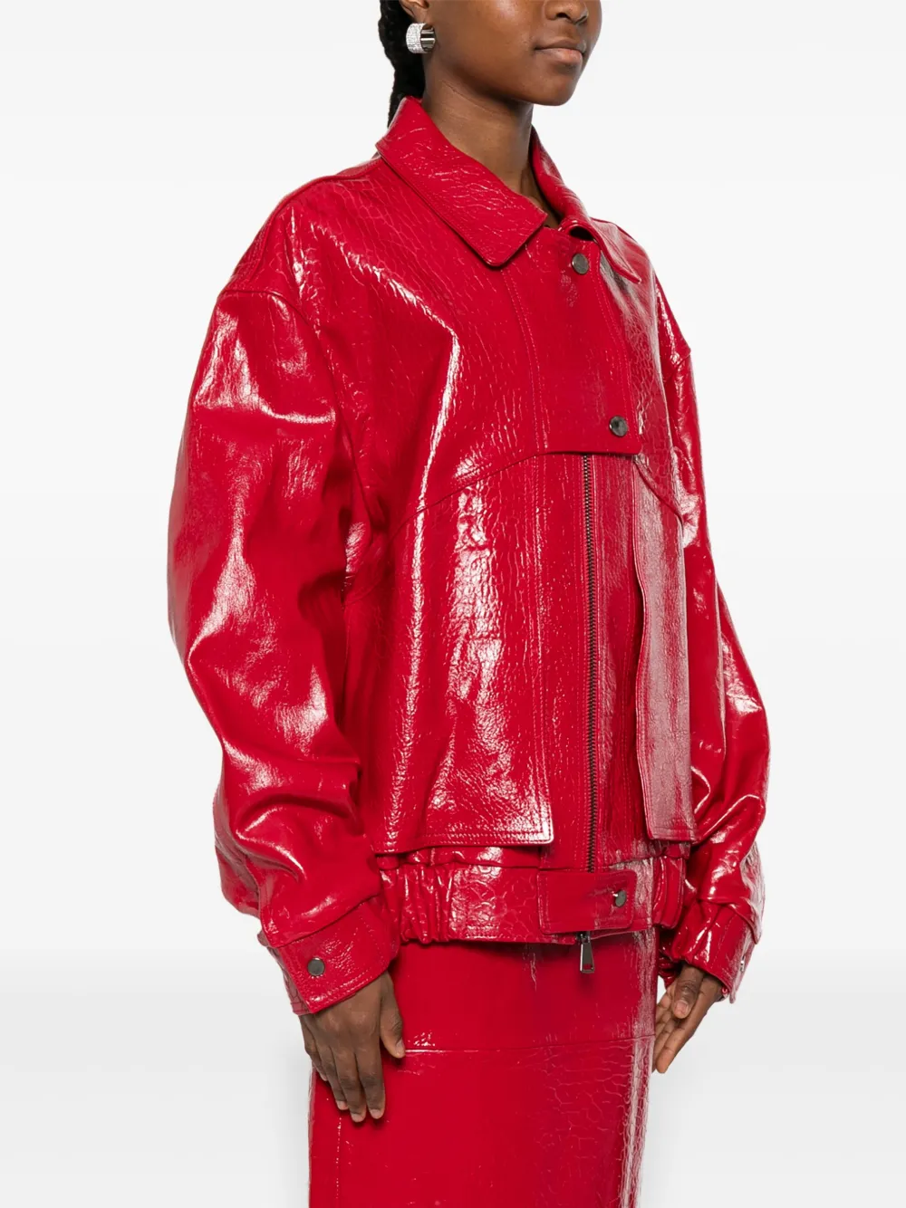 Cassell Embossed Leather Bomber Jacket In Red