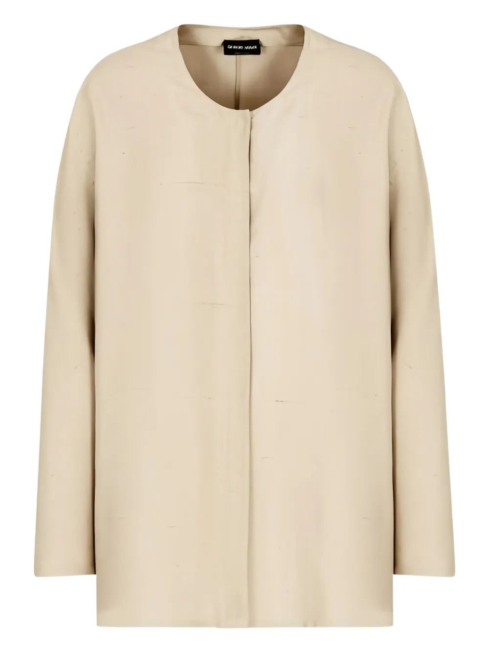 Giorgio Armani Collarless Silk Shirt In Neutral