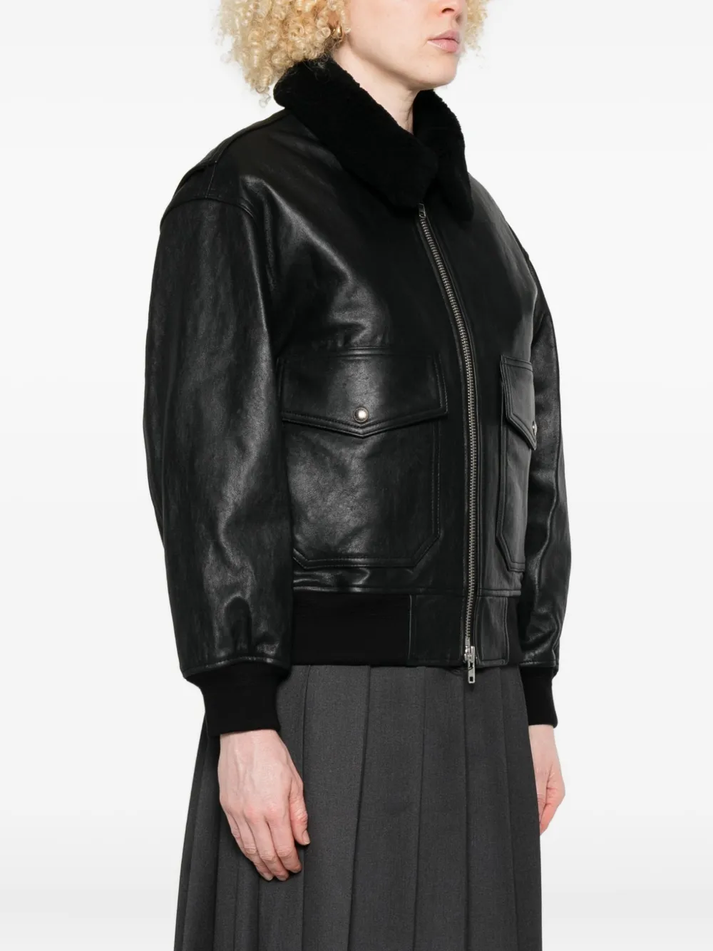  Dunst Zip-up Lambskin Bomber Jacket - Black 
