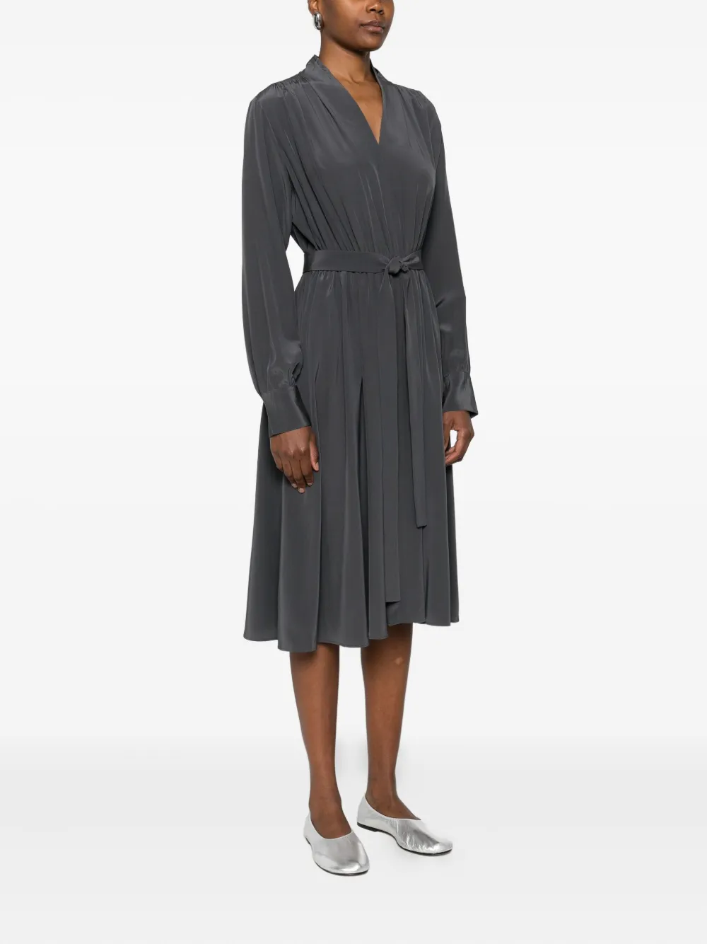 JOSEPH Zijden jurk met ceintuur Grijs