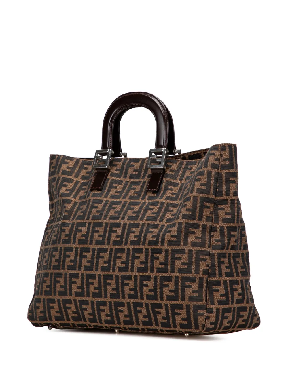 Pre-owned Fendi 20th Century Large Zucca Canvas Twins Tote Bag In Brown