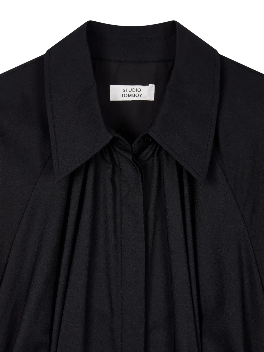 Studio Tomboy Shirred Shirt Dress In Black