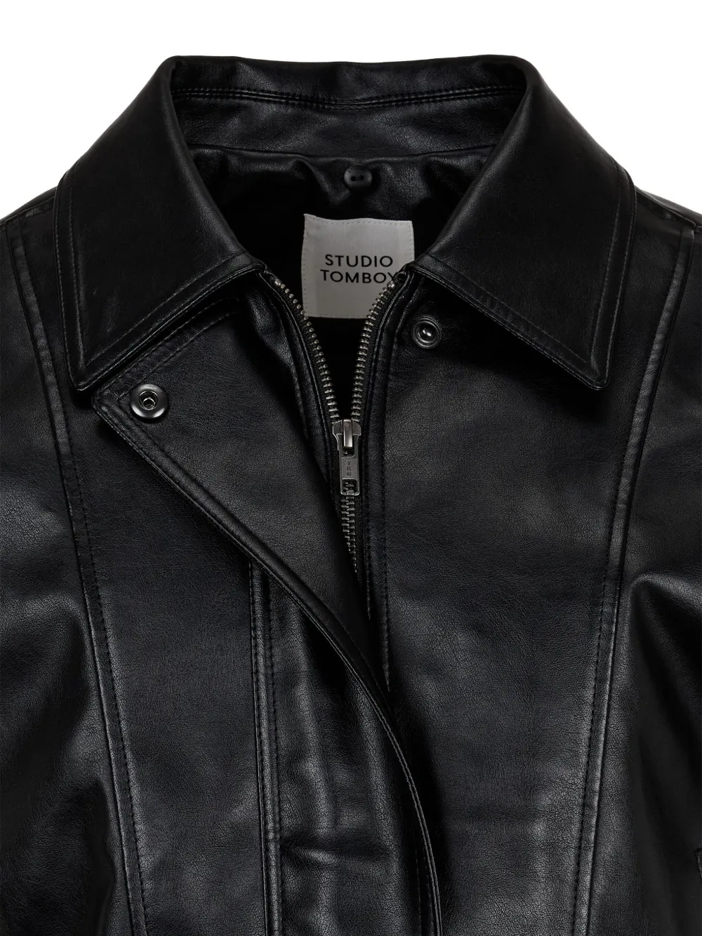 Studio Tomboy Hooded Faux-leather Jacket In Black