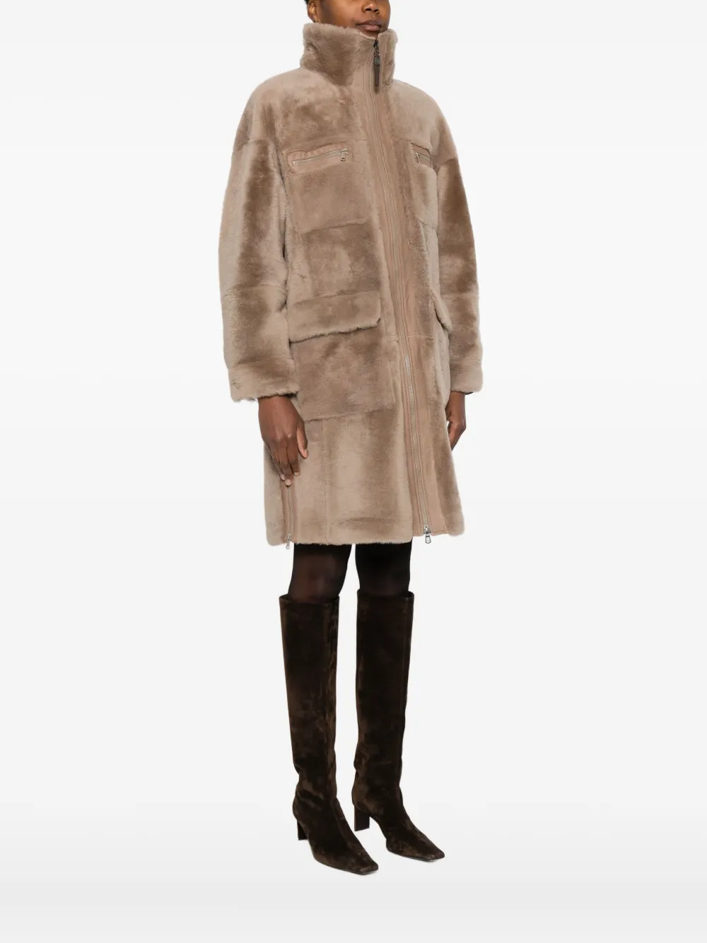 Brunello Cucinelli Full-zip Fur Coat In Neutral