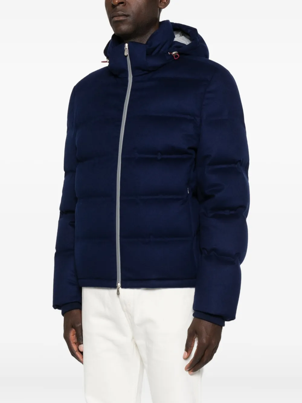 Brunello Cucinelli Gewatteerd jack met capuchon Blauw