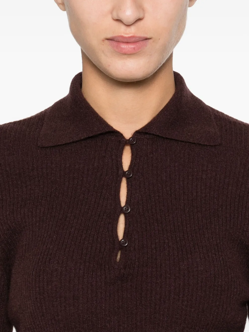 Vince Ribbed-knit Polo Top In Burgundy