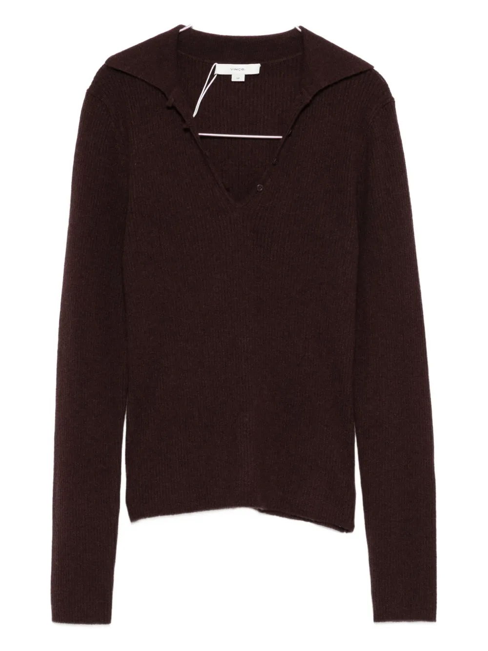Vince Ribbed-knit Polo Top In Burgundy