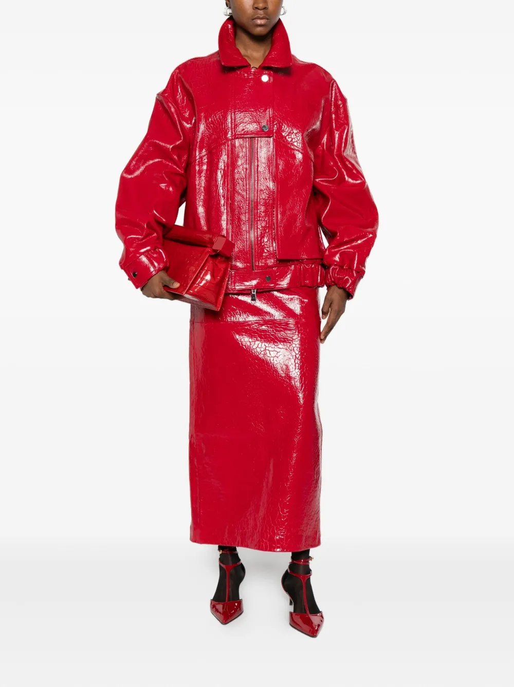 Cassell Midi-rok met reliëf-effect - Rood