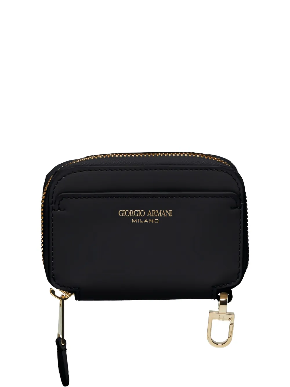 Giorgio Armani Mini Zip-around Logo-plaque Wallet In Black