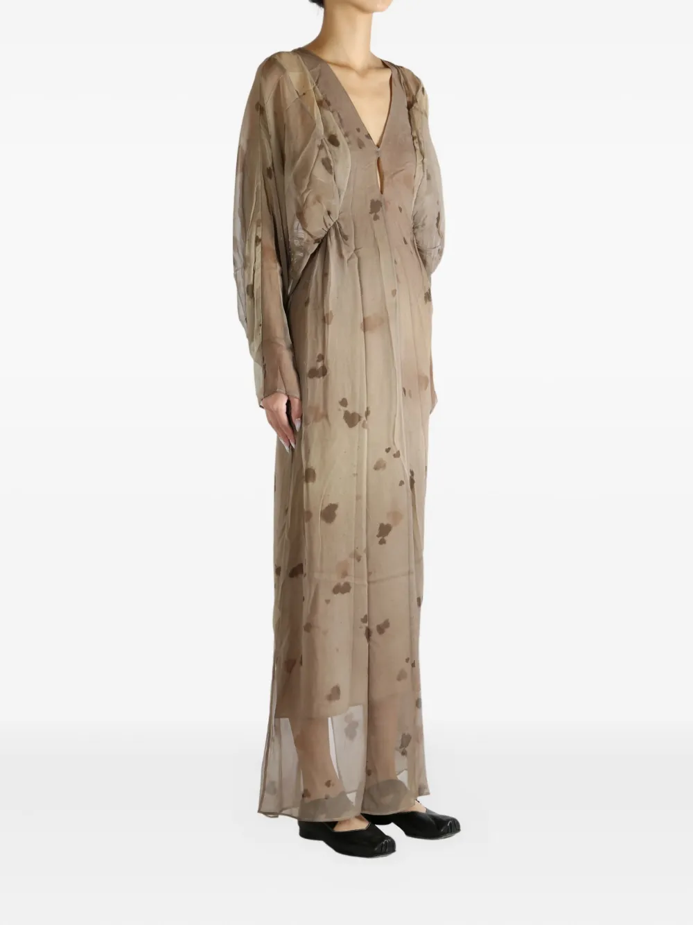 YANGKEHAN Maxi-jurk met vleermuismouwen en V-hals - Beige