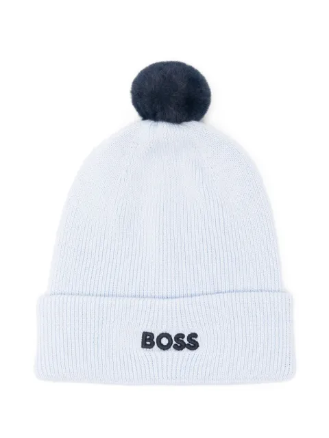 BOSS pompom ribbed beanie