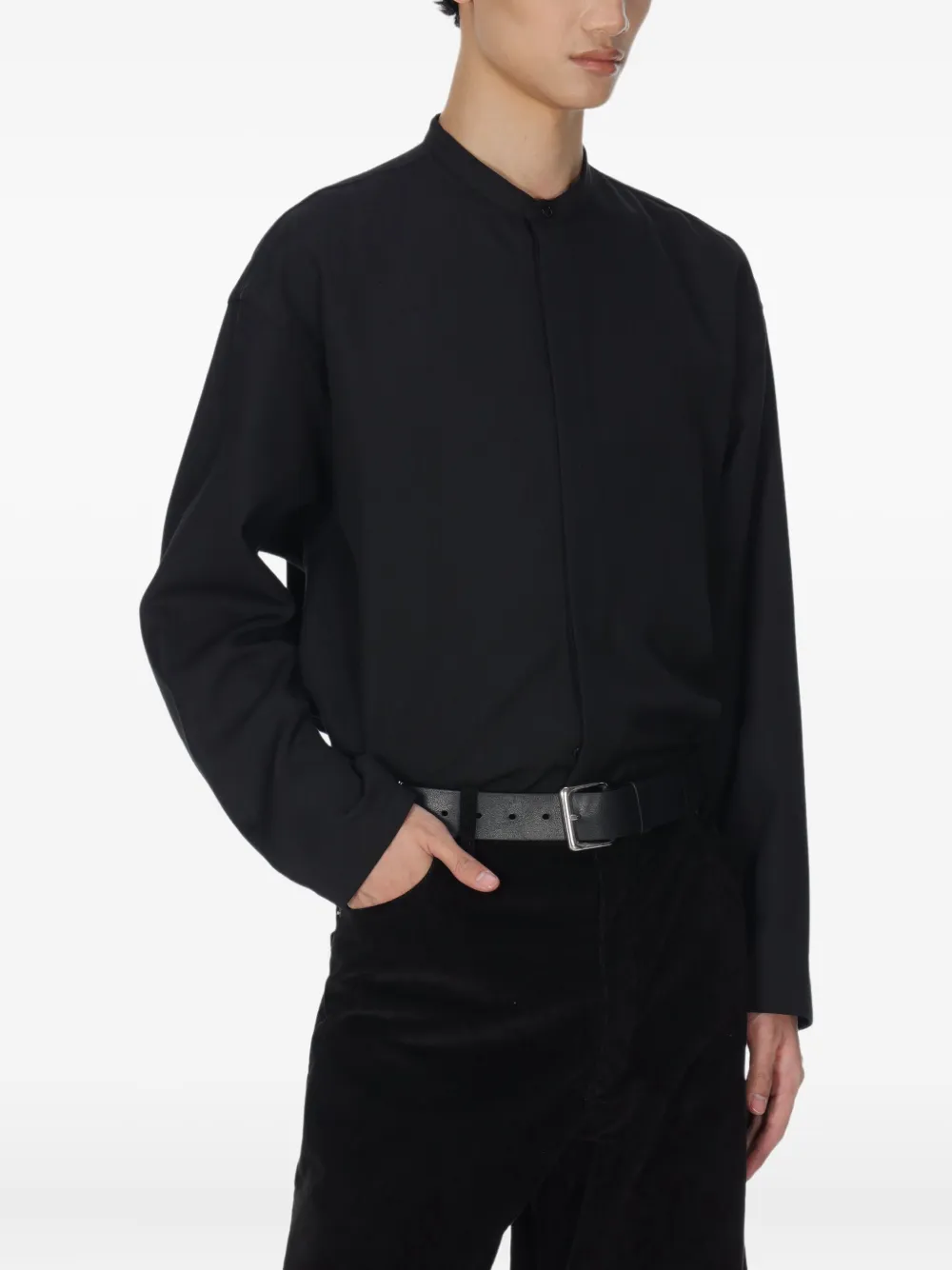 Studio Nicholson Karst Grandad-collar Shirt In Blue
