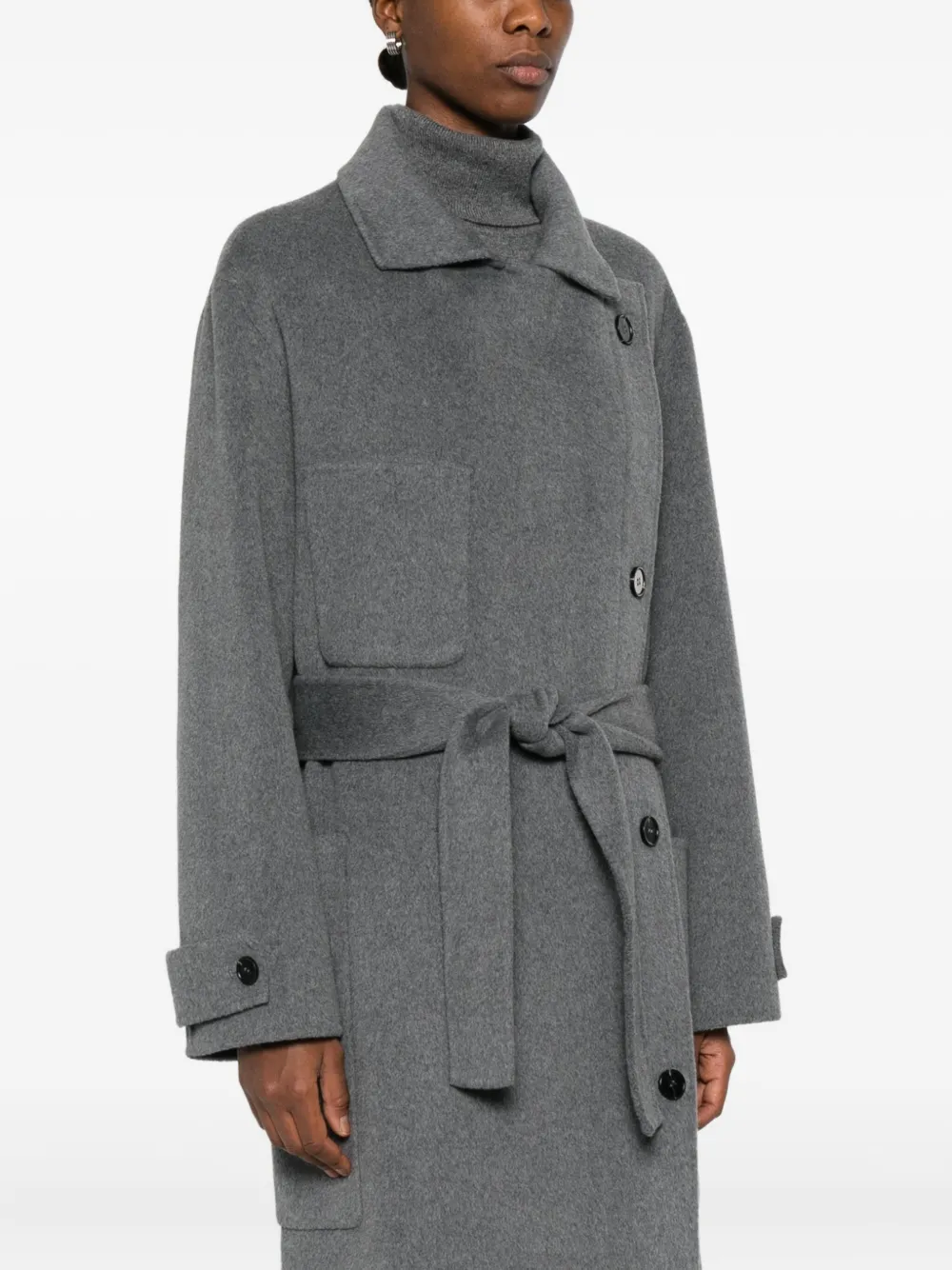 Glox Belted Patch-pocket Coat In Gray
