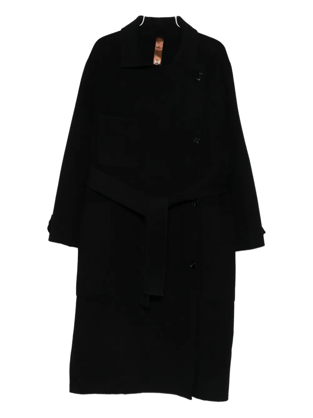 Glox belted patch-pocket coat | Black | Image 1