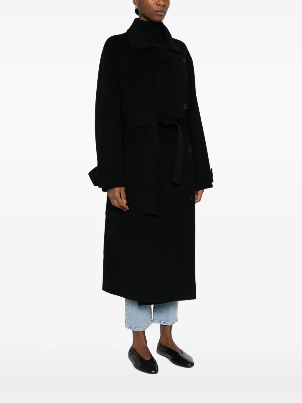 Glox Belted Patch-pocket Coat In Black