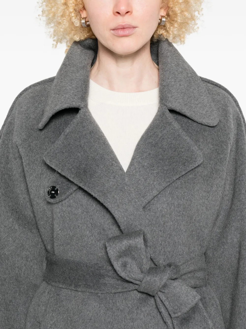Glox Belted Long-sleeve Coat In Gray