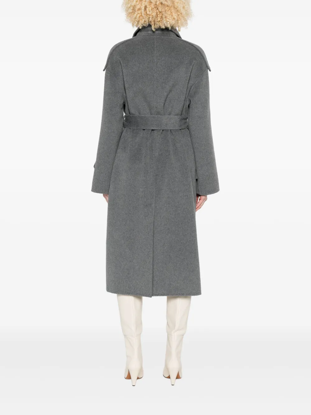 Glox Belted Long-sleeve Coat In Gray