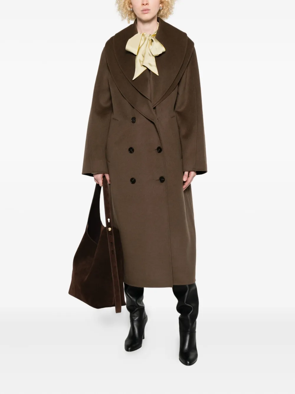 Rohe Double-breasted Shawl-collar Coat In Brown