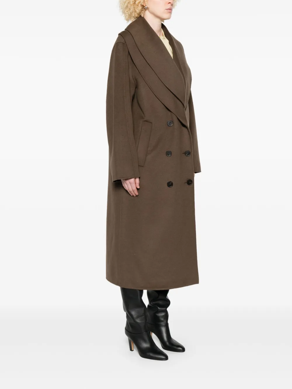 Rohe Double-breasted Shawl-collar Coat In Brown