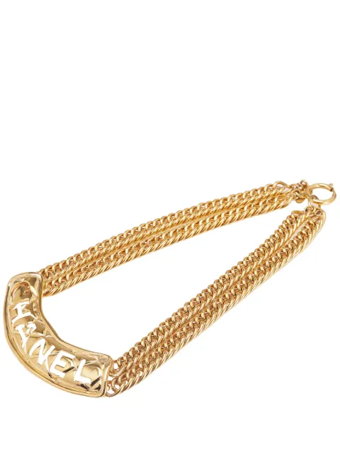 CHANEL Pre-Owned 1970-1980 Gold Plated Quilted Cut Out Logo Double Chain Necklace costume necklace