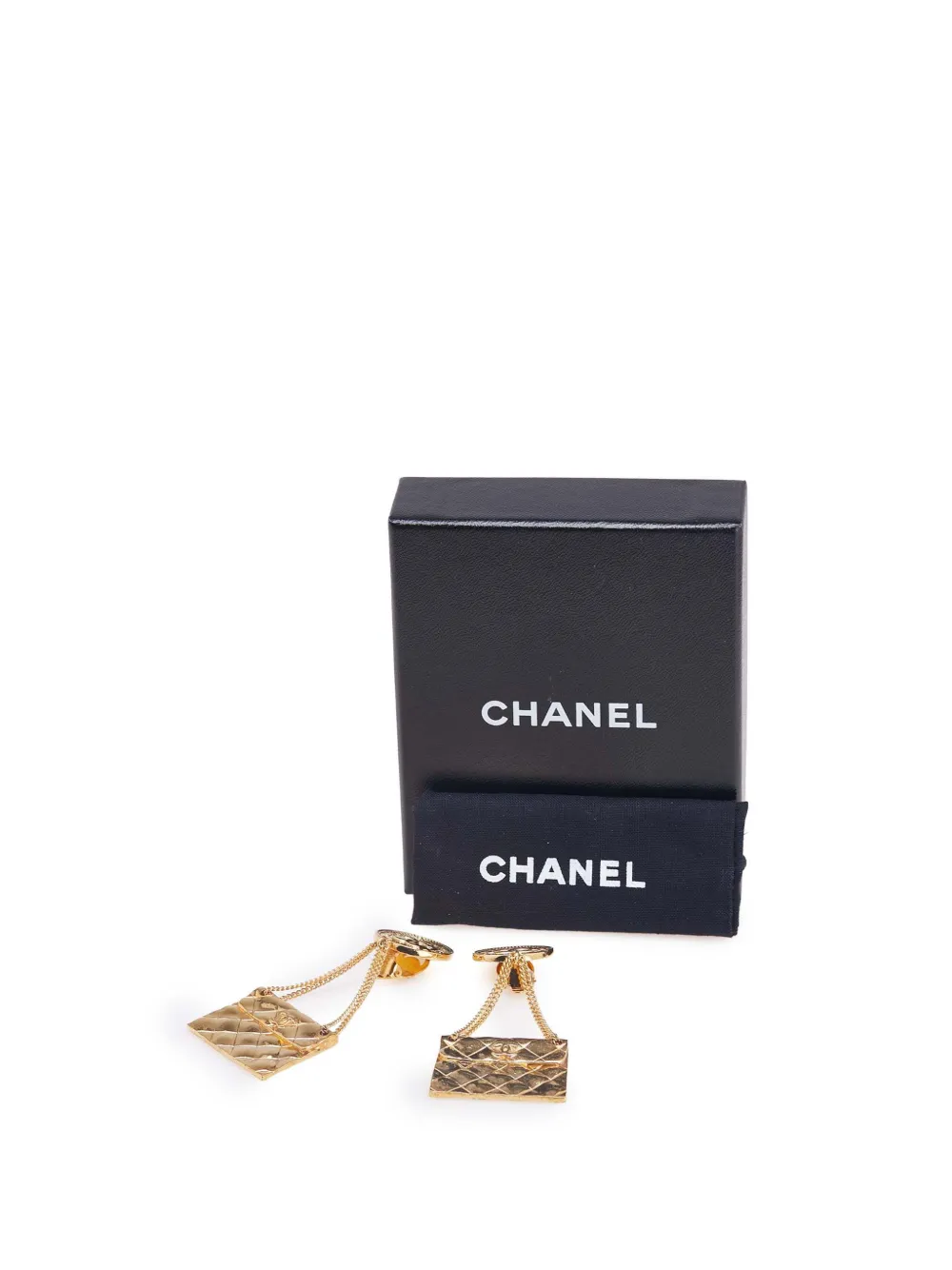 Pre-owned Chanel 1980-1990 Gold Plated Flap Bag Drop Clip On Earrings Costume Earrings