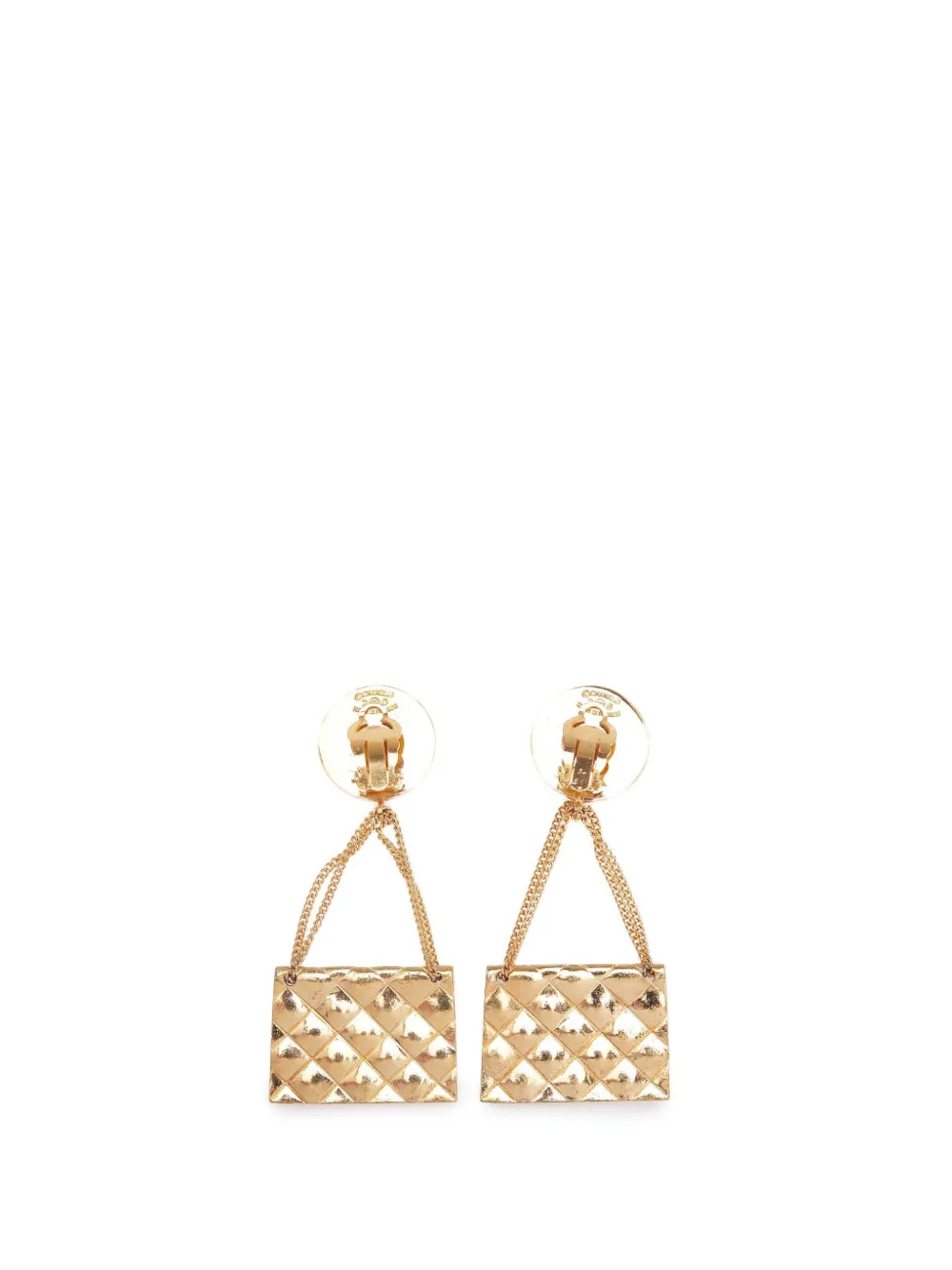 CHANEL Pre-Owned 1980-1990 Gold Plated Flap Bag Drop Clip On Earrings costume earrings | Image 2
