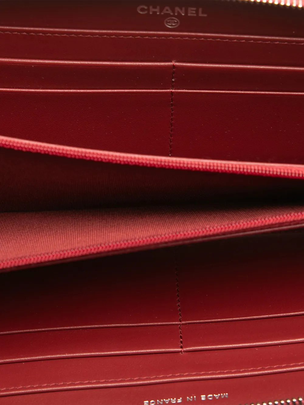 Pre-owned Chanel 2020 Cc Quilted Caviar Zip Around Wallet Long Wallets In Red
