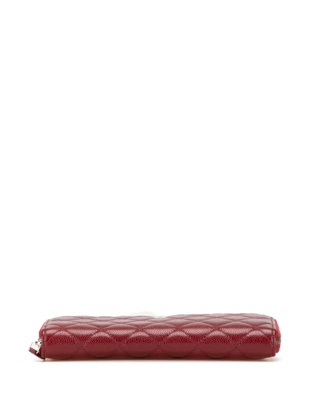 Pre-owned Chanel 2020 Cc Quilted Caviar Zip Around Wallet Long Wallets In Red