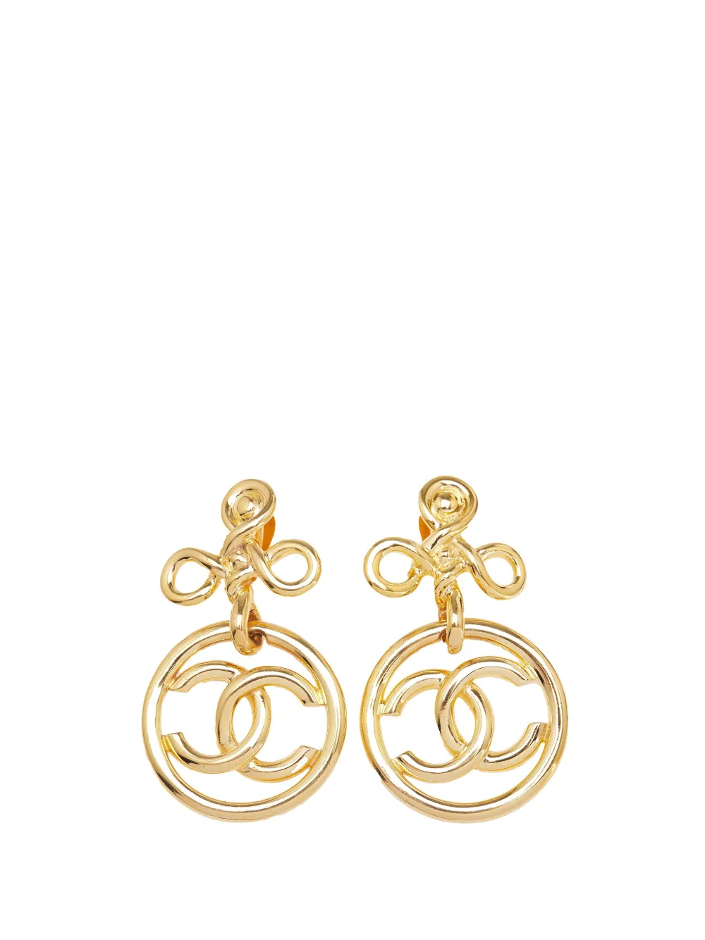 CHANEL Pre-Owned 1993 Gold Plated CC Drop Clip On Earrings costume earrings | Gold | Image 1