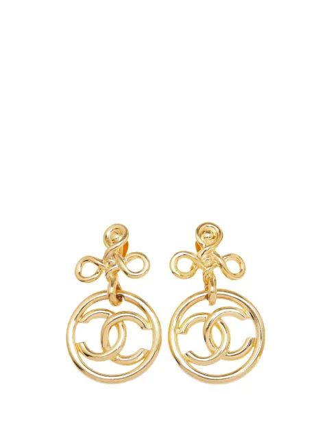 CHANEL Pre-Owned 1993 Gold Plated CC Drop Clip On Earrings costume earrings