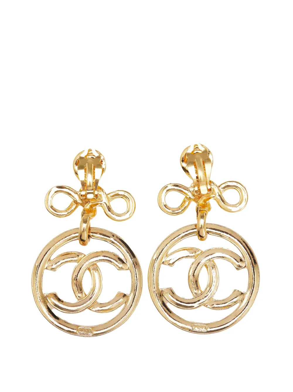 CHANEL Pre-Owned 1993 Gold Plated CC Drop Clip On Earrings costume earrings | Image 2