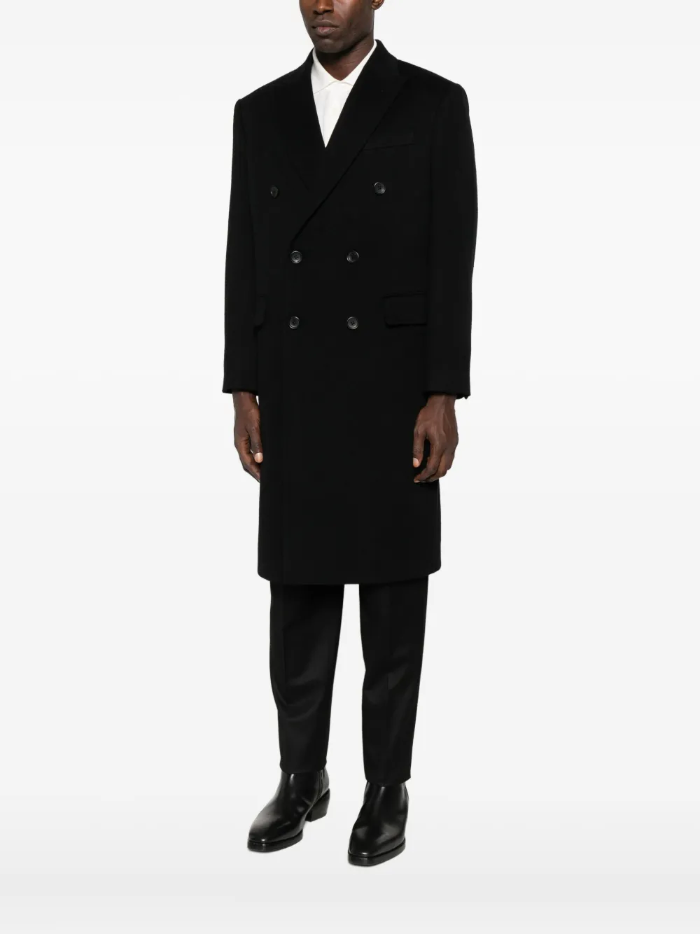 Reveres 1949 Double-breasted Wool Coat In Black